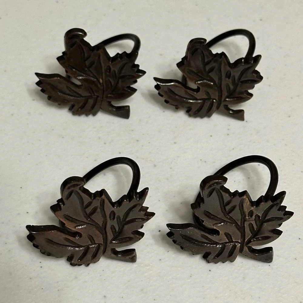 Maple Leaf Napkin Rings‎ Set of 4 Metal Autumn Fall Harvest Bronze Tone Rustic